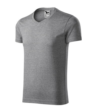 Slim Fit V-neck - Tričko pánske (tmavosivý melír)